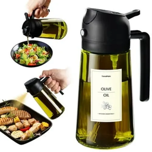 2-in-1 Olive Oil Dispenser & Sprayer – 470ml Light-Proof Glass Pour Bottle