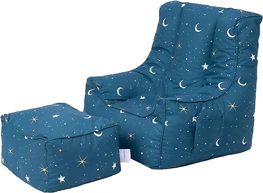 Kids Bean Bag Chair with Footstool – Indoor Printed Pouffe Armchair for Toddlers