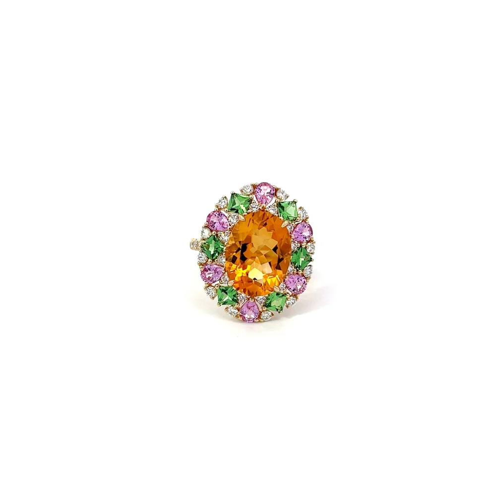 Sunny Citrine & Tsavorite Diamond Ring in 18K Yellow Gold