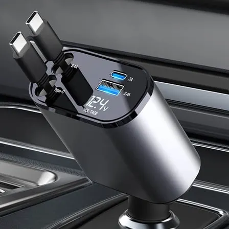 LISEN 4-in-1 retractable car charger, dual USB-C ports