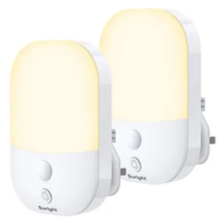 Detake plug-in night lights 2 pack with warm white glow shown in product image