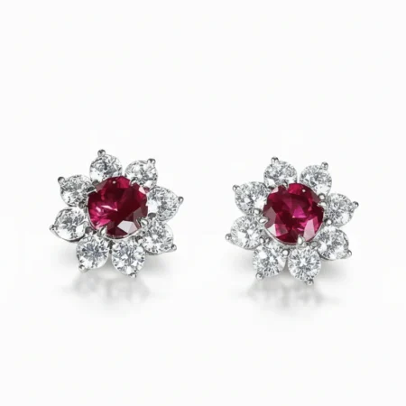 Ruby Silver Earrings in white silver with red stone