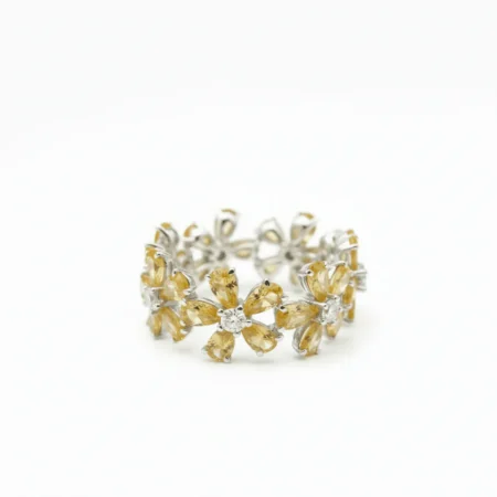 Eternal Bloom Ring in white silver with floral petal-shaped stones